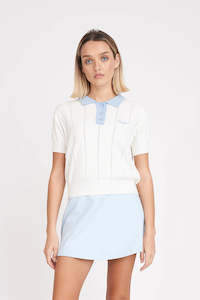 Huffer Line Knit Polo Chalk/Ice Blue