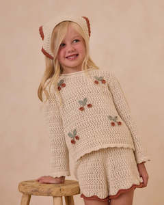 Rylee + Cru Crochet Knit Pullover - Cherries