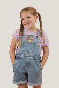 Size 2: Ringers Western Dahlia Kids Denim Short Overall -Light Blue
