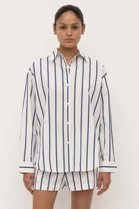 Essentials Womens: Assembly Nara Stripe Long Sleeve Shirt White/True Navy