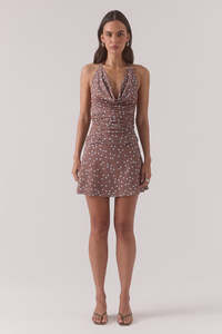 Sovere Delilah Mini Dress Mocha Polka Dot