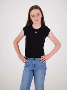 Girls Tees Tanks: &Wild Luna Heart Cap Tee Black