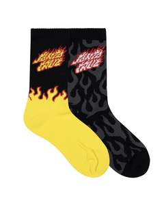 Santa Cruz Youth Flaming Stack Crew Sock 2-8 Boys 2 pack