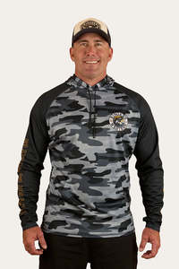 Essentials Mens: Ringers Western Big Catch Hooded Fishing Jersey - Black Camo