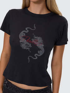 Womens Tops 1: Thrills Chaos Reigns Boy Tee Washed Black