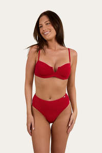 Bikini Tops: Ringers Western Country Sunset Textured Underwire Bikini Top Red