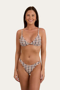 Bikini Tops: Ringers Western Ashton Check Womens Slide Tri Bikini Top - Chocolate / White