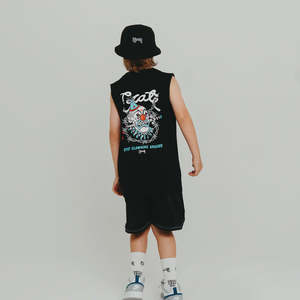 Size 6: Crate Kids Clowning Around Muscle Singlet Black