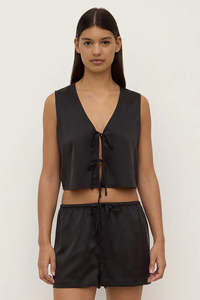 Assembly Beal Silk Tie Front Top Black