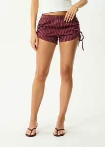Womens Clothing Shorts: Afends Ledger - Short - Burgundy Stripe