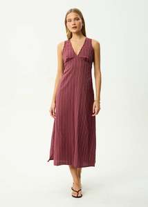 Afends Ledger - Maxi Dress - Burgundy Stripe
