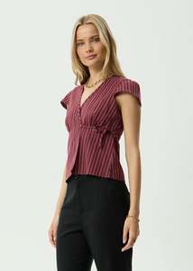 Afends Ledger - Wrap Top - Burgundy Stripe
