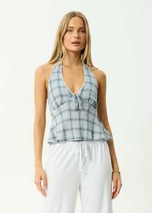 Afends: Afends Lagoon - Seersucker Halter Top - Overcast Check