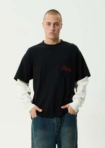 Afends Drop Zone - Layered Waffle Boxy Tee - Black