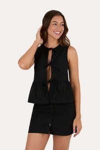 Size 8: Ringers Western Jynette Womens Tie Front Top - Black