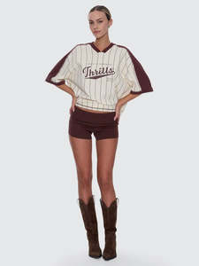 Womens Tops 1: Thrills Baseline Stripe V-Neck Oversized Tee