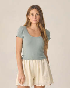 Rylee + Cru Womens Pointelle Tee Sea Green