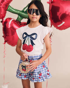 Girls Tees Tanks: Huxbaby Cherry Bow Frill Sleeve Tee