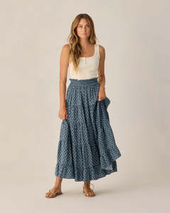 Size Xs: Rylee + Cru Womens Ruffle Tiered Maxi Skirt Ditsy