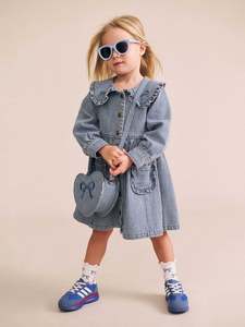 Size 2: Huxbaby Vintage Bow Collar Denim Dress