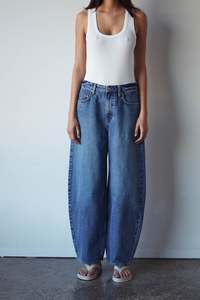 Size 32: Assembly High Rise Barrel Jean Classic Blue