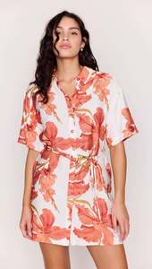 Size Xxl: Mink Pink Isla Mini Shirt Dress Peach Hibiscus