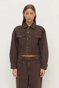 Essentials Womens: Assembly Womens Cropped Denim Jacket Ganache