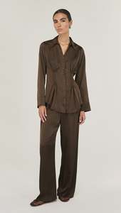 Staple The Label Solace Satin Shirt Choc