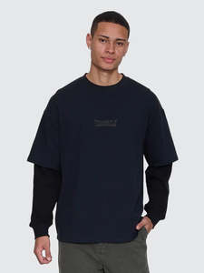Essentials Mens: Thrills Web Of Deceit Layer Box Fit Oversize Long Sleeve Tee Faded Black