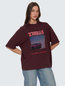 Womens Tops 1: Thrills Full Throttle Oversized Tee Bitter Chocolate