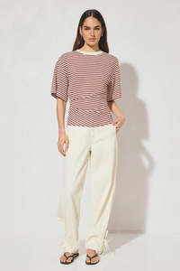 Womens Tops 1: Mon Renn Aura Tee Burgundy Cream Stripe