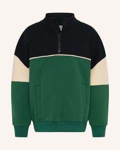 Size 2: Tiny Tribe High Neck Zip Segment Sweat Top Green