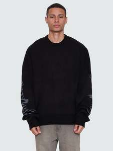 Thrills Night Petal Box Fit Crew Cropped Knit Washed Black