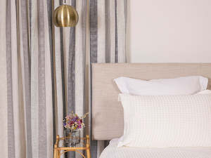 Lined Curtains: Catalan Stripe Natural Lined Pencil Pleat Curtains