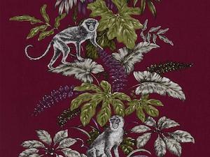 Rainforest Collection: Monkeying Around Cranberry Fabric