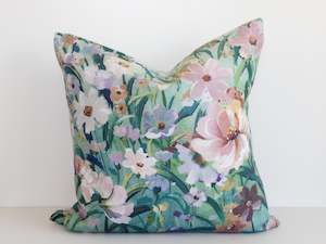 Cushions: Maia Linen Filled Cushion - Mint Garden