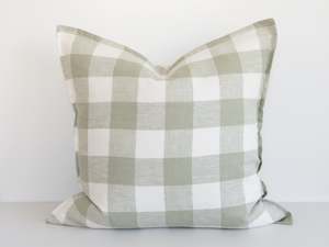Ava Linen Filled Cushion - Sage Gingham