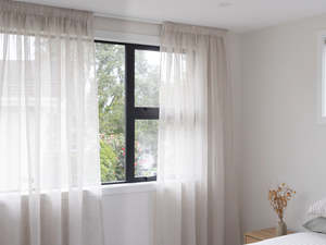 Ready Made Curtains: Sumner Stripe Sheer Readymade Curtains - Natural