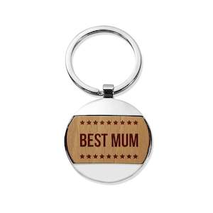 Engraved Wood Metal Keyrings: Best Mum Round Metal Keyring