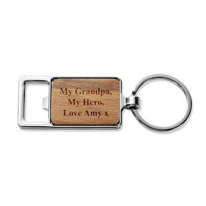 Engraved Wood Metal Keyrings: My Grandpa Rectangle Metal Keyring