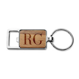 Engraved Wood Metal Keyrings: Initials Rectangle Metal Keyring