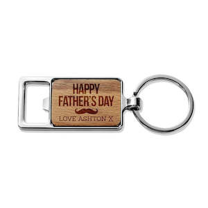 Engraved Wood Metal Keyrings: Happy Father's Day Rectangle Metal Keyring