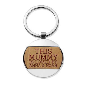 Engraved Wood Metal Keyrings: This Mummy Round Metal Keyring