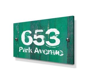 House Signs: Green Wood Panel Effect Large Metal House Sign