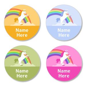 Round Name Labels: Rainbow Unicorn Round Label (Pack of 30)