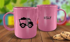 Pink Mugs: Truck Plastic Mug - Pink