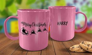 Santa Sleigh Plastic Christmas Mug - Pink