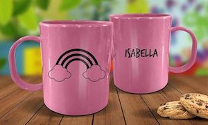 Pink Mugs: Rainbow Plastic Mug - Pink