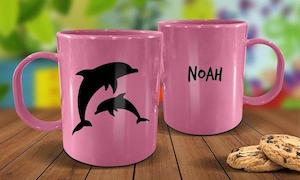 Pink Mugs: Dolphins Plastic Mug - Pink
