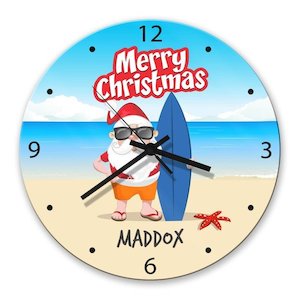 Glass Wall Clocks: Beach Santa Glass Clock